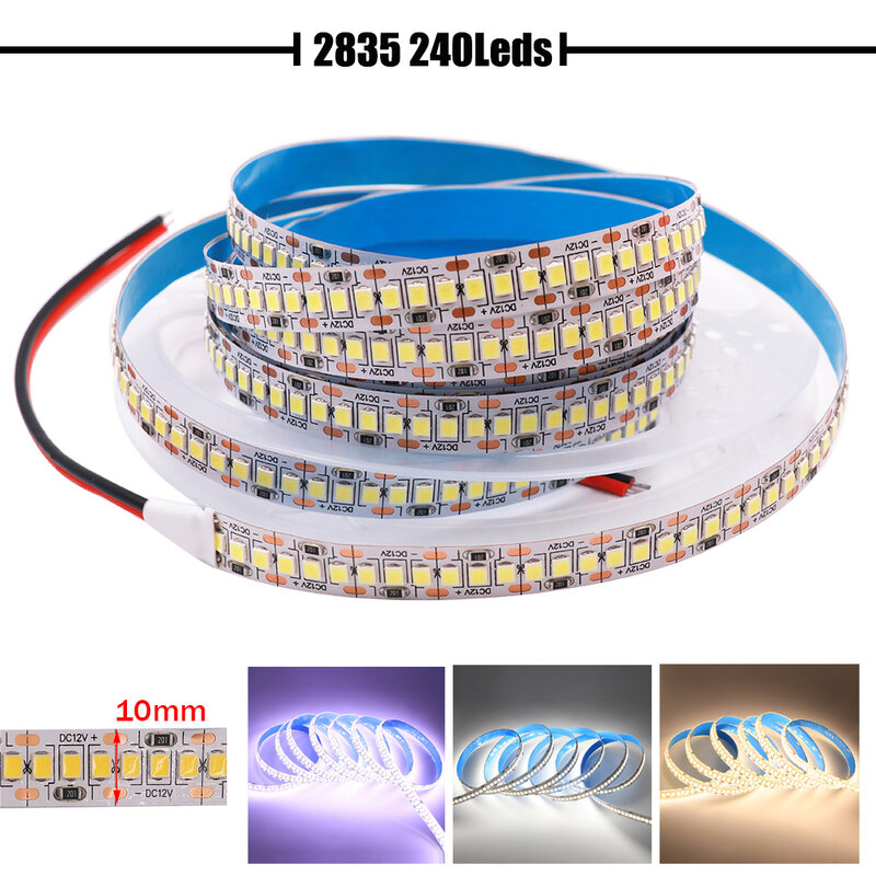 Tira de luces LED RGB Flexible, cinta de diodo de luz de cuerda impermeable, 5M, 12V, 2835, 5050, 5054, 120, 60/240/360/480LED