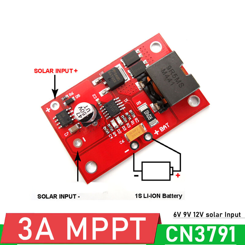 MPPT-controlador de Panel Solar CN3791, 6V, 9V, 12V, 3A, módulo de gestión de energía Solar, batería de litio 1S, carga 3,7 V, 4,2 V, cargador 18650