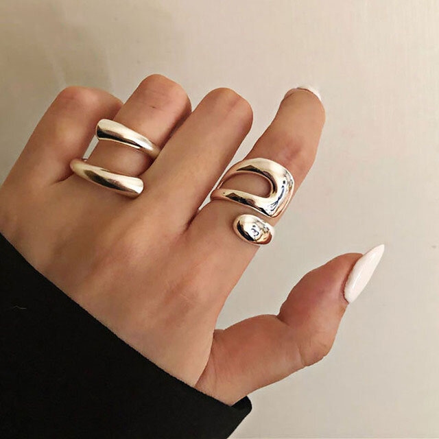 925 Sterling Silver Smooth Rings For Women hollow out chain Jewelry Beautiful Finger Open Rings For Party Birthday Gift