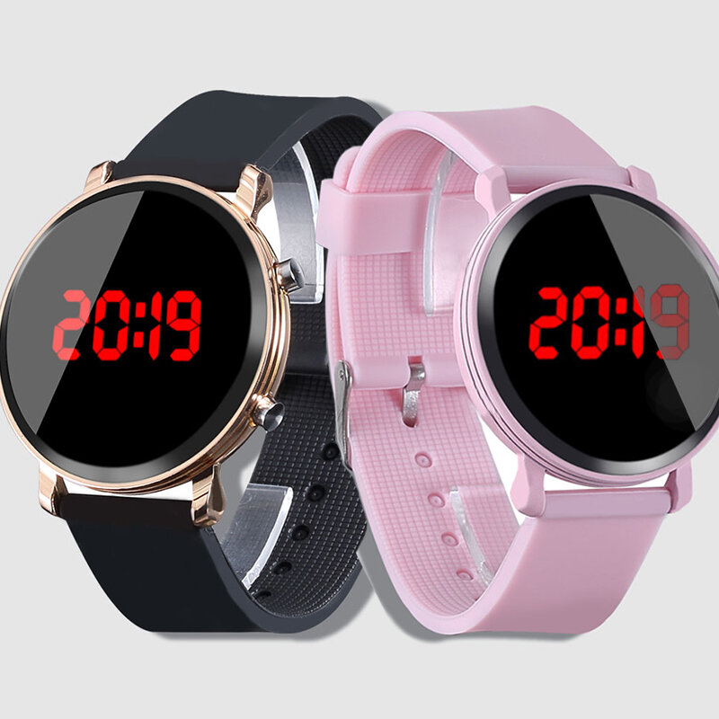Часы Детские светодиодные с силиконовым ремешком, повседневные цифровые спортивные наручные для мальчиков и девочек, розовые, 2019