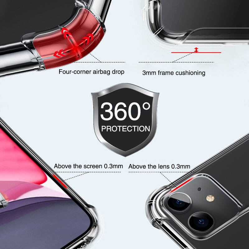 Ottwn Stoßfest Transparent Telefon Fall Für iPhone 11 Pro X XR XS Max 7 8 6 6s Plus 5 5s SE Silikon Weiche TPU Klar Rückseite