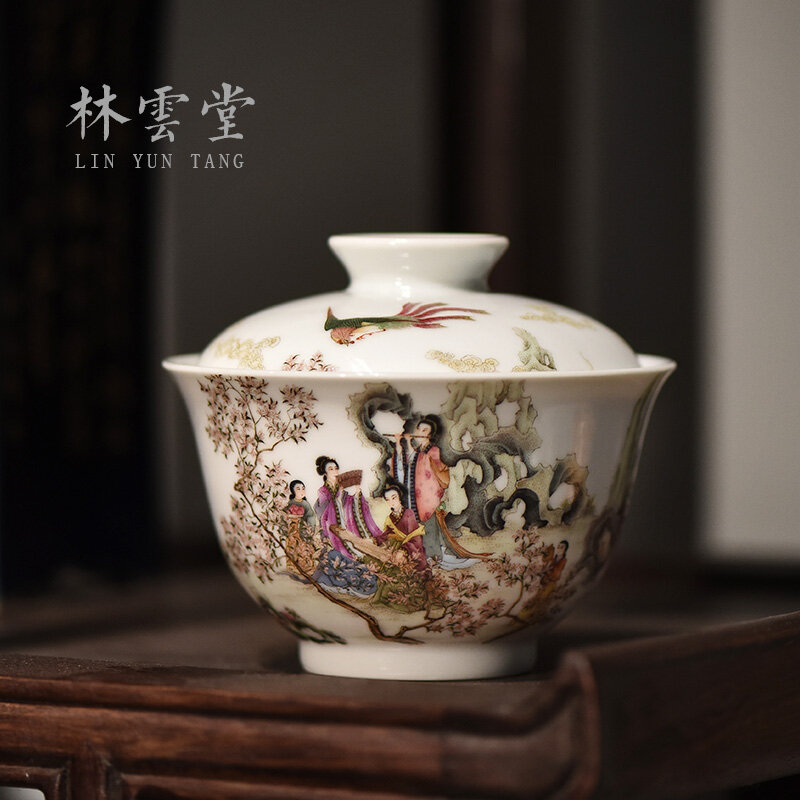 Lin Yuntang-cuenco pintado a mano con pollo, turen tazas de té, esmalte de colores pastel, jingdezhen