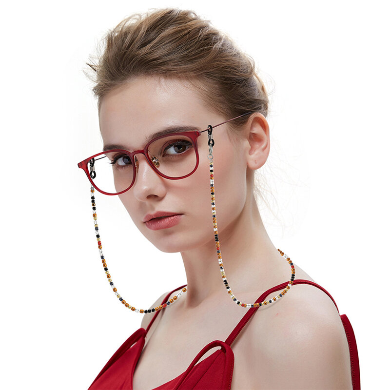 Czeski kolorowy zroszony łańcuszek do okularów moda Anti-Lost okulary przeciwsłoneczne uchwyt na szyję maska smycz