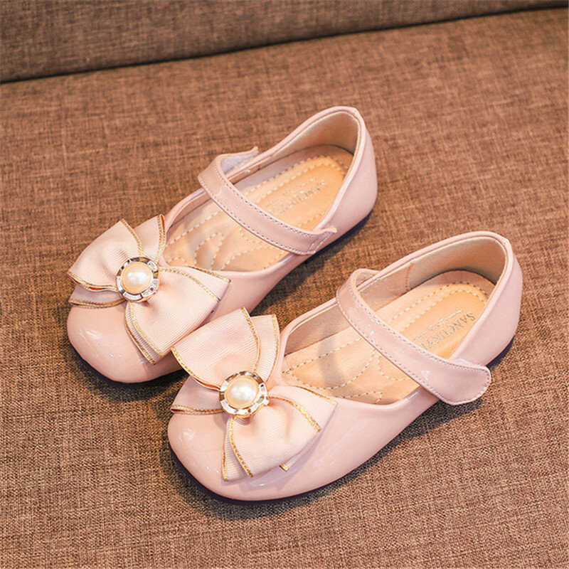2020 Spring Genuine new children shoes high-grade bow pearl girls Leather shoes children Princess party dance wedding flat shoes
