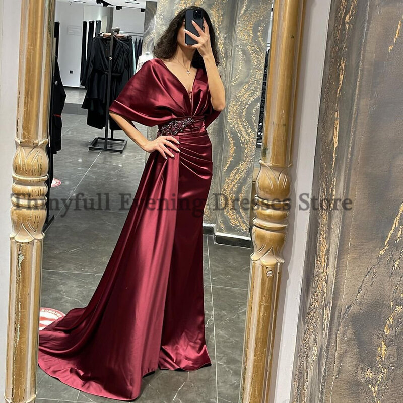 Thinyfull Sexy Prom Dresses 2022 V-neck Mermaid Evening Dress Floor Length Beadings Saudi Arabia Cocktail Party Gowns Plus Size