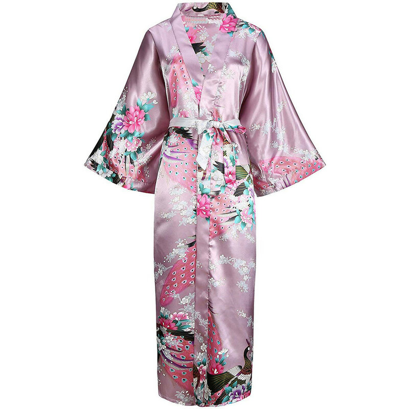 Женский халат подружки невесты, длинный халат из вискозы, цветочное кимоно с принтом, повседневная одежда для сна, атласная домашняя одежда