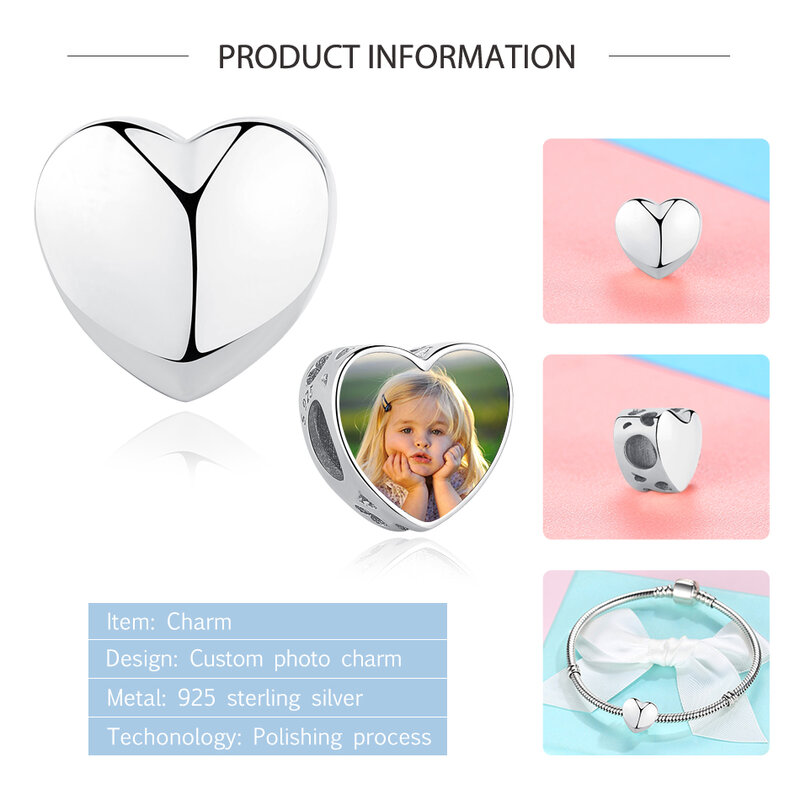 ELESHE-abalorio de corazón de plata de ley 925 con foto personalizada, compatible con Pulsera Original, collar, joyería personalizada