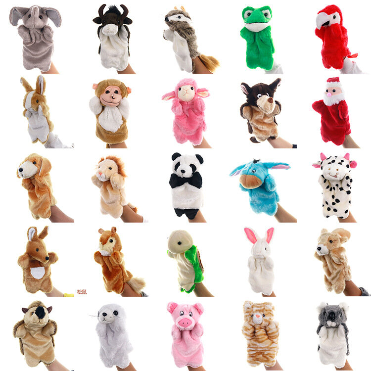Marionetas de peluche de animales para niños, juguete suave de 25cm, de peluche, de Lobo, vaca, tiburón, Lobo, conejito