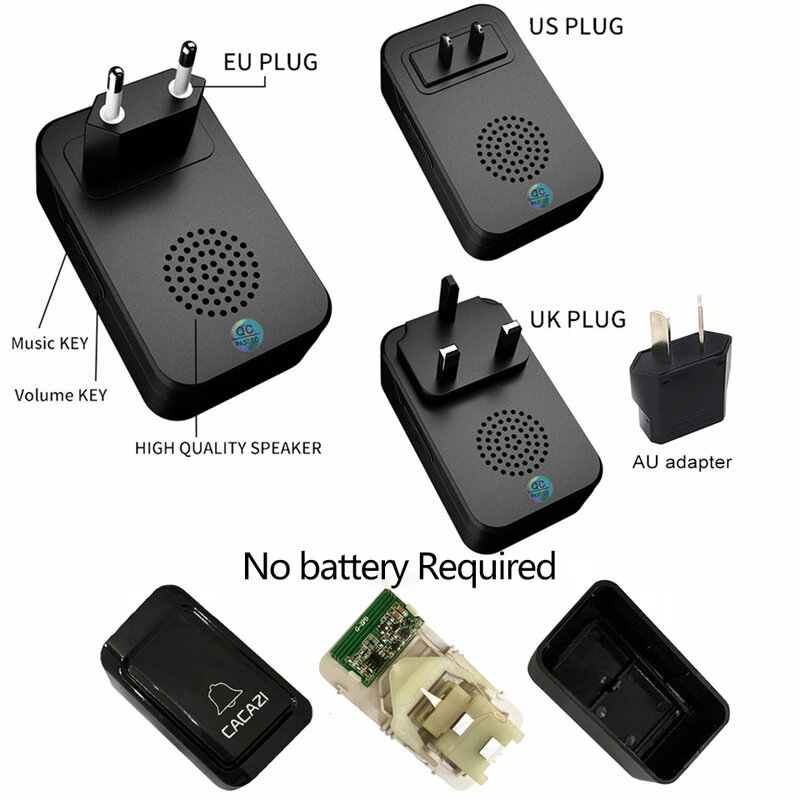 CACAZI ไม่จำเป็นต้องใช้แบตเตอรี่ Wireless Doorbell 1 2 ปุ่ม 1 2 3 Receiver กันน้ำ Home Self powered แหวนประตูไร้สาย bell