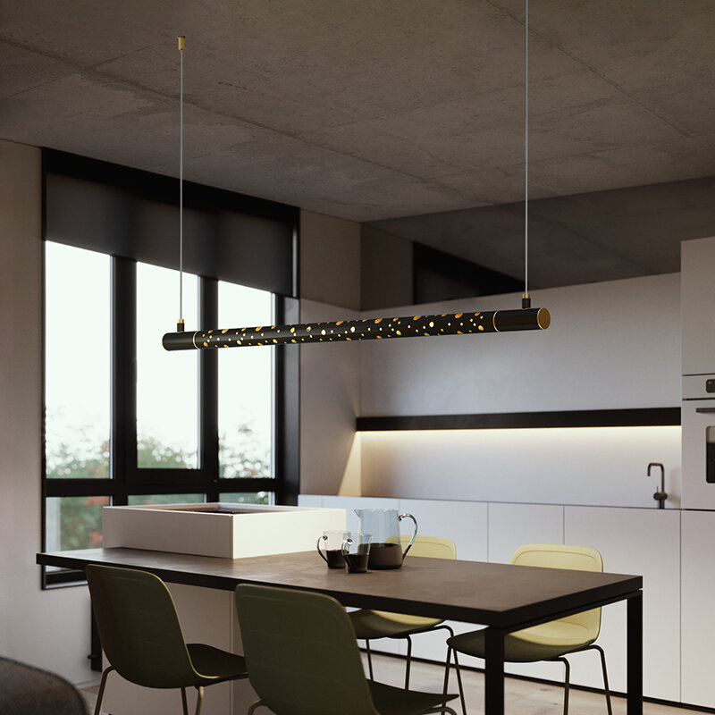 Candelabro LED nórdico moderno minimalista, luces colgantes largas de cobre para comedor, Cocina, Restaurante, accesorios de café