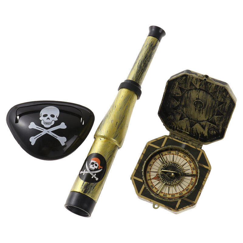 Children Pirate Costume Accessories Sets Kids Compass Telescope Eye Patch Earring  Halloween Captain Cosplay Party Theme Props