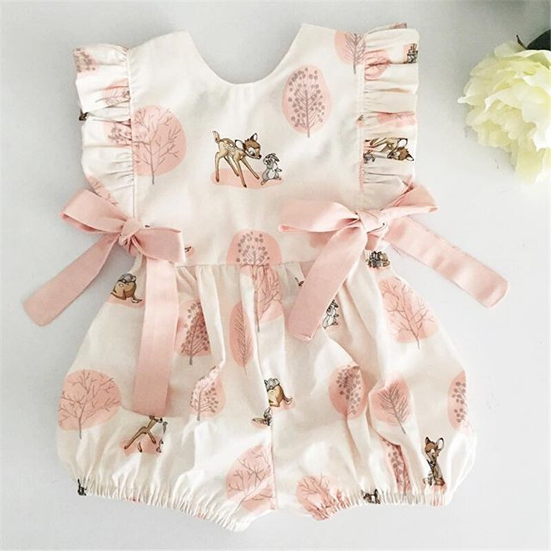 0-24M ฤดูร้อนเสื้อผ้าเด็กทารกกวางดอกไม้ผ้าฝ้ายนุ่ม Romper Jumpsuit เด็กทารกแฟชั่นเสื้อผ้า