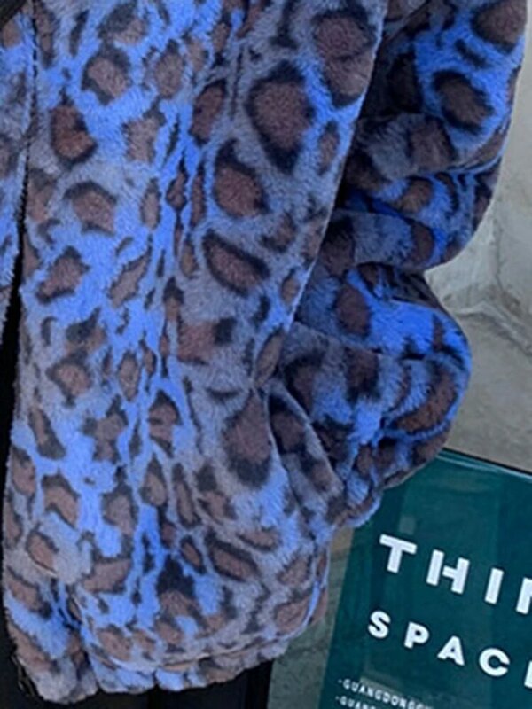 Lautaro Зимнее красочное женское пальто из искусственного меха с леопардовым принтом с длинным рукавом Теплая мягкая пушистая куртка на молнии Корейская мода оверсайз экошуба женская леопардовая шуба плюшевая куртка