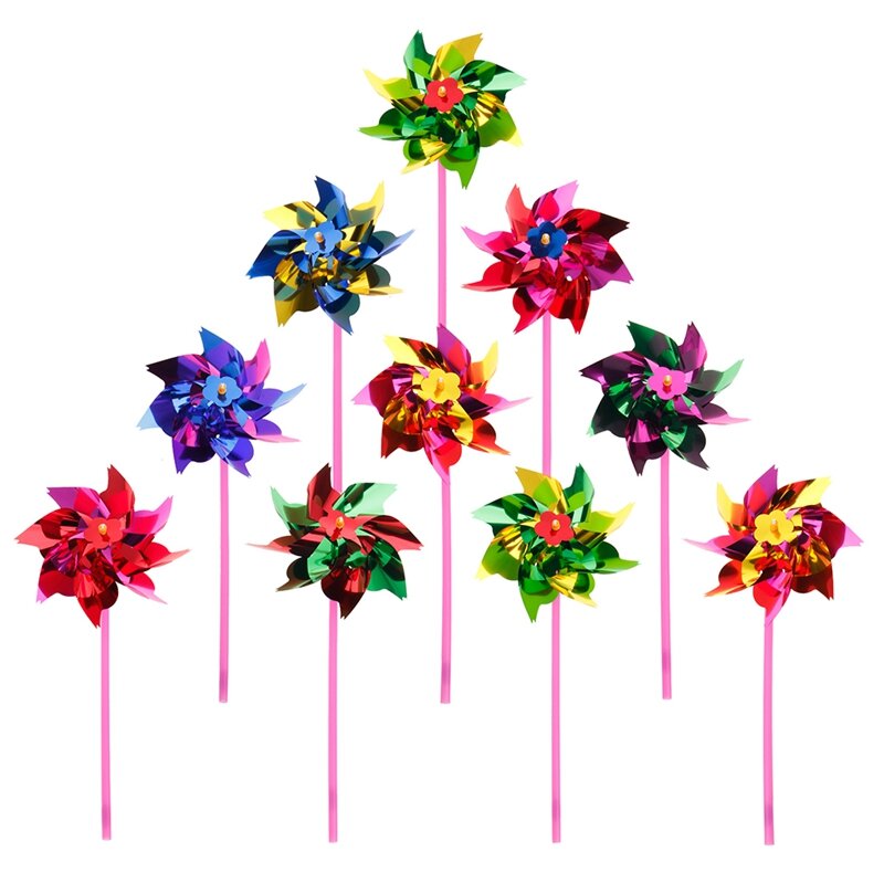 10 Stuks Plastic Kleurrijke Camping Windmolen Wind Spinner Pinwheel Windmolen Ornament Tuin Yard Decoratie Kinderen Speelgoed Party Decor Out
