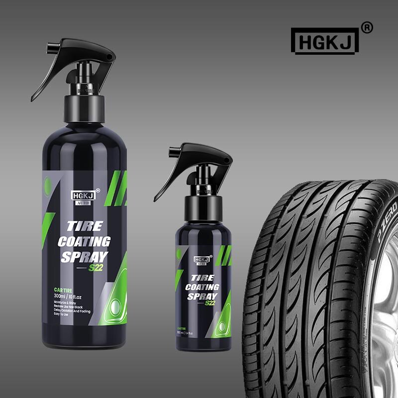 Cera selante hidrofóbica para roda de carro, brilho do pneu, HGKJ S22 pneu revestimento spray, cuidado automático, re-preto brilho, química enchimento