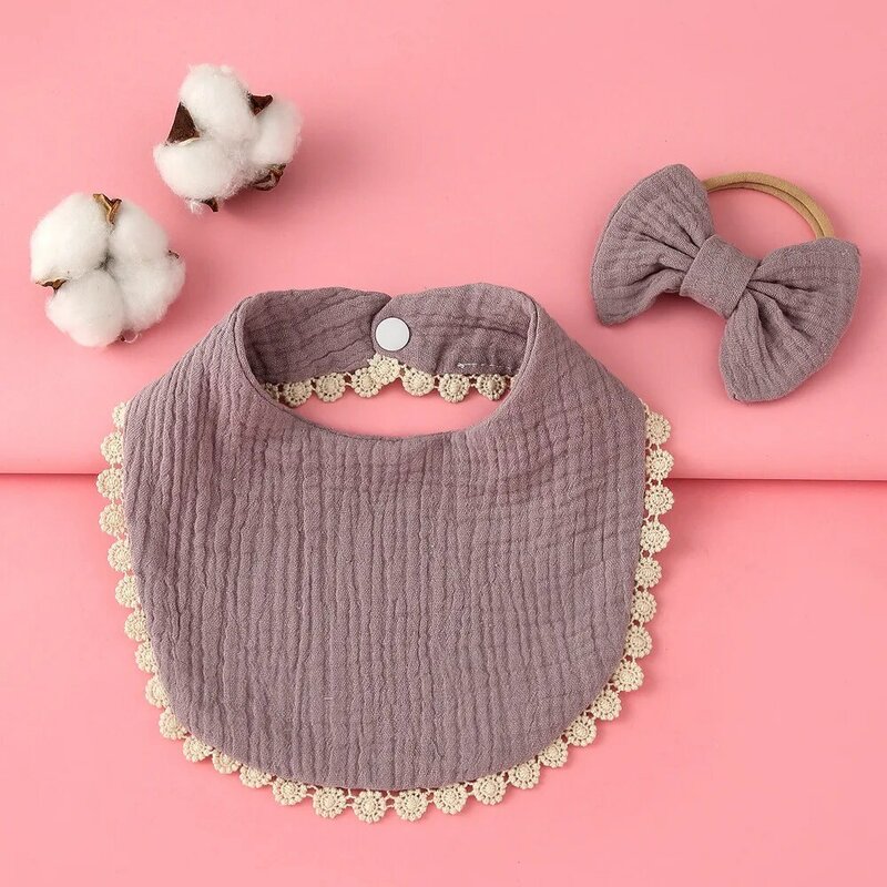 Baberos triangulares dobles de algodón para bebé, toalla de Saliva con borla, diadema, delantal de alimentación, Bandana de algodón, 2 uds.