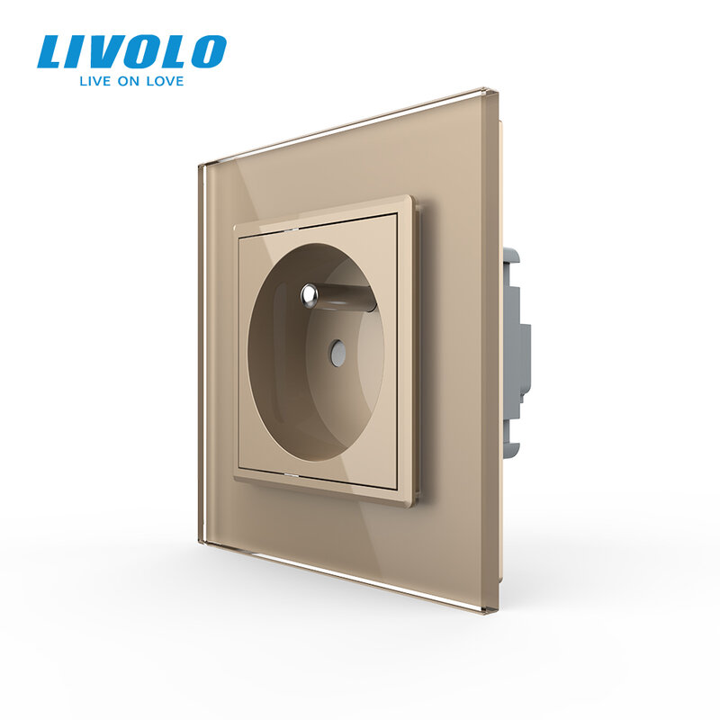 Livolo New Outlet,French Standard Wall Power Socket, VL-C7C1FR-11,White Crystal Glass Panel, AC 100~250V 16A,no logo