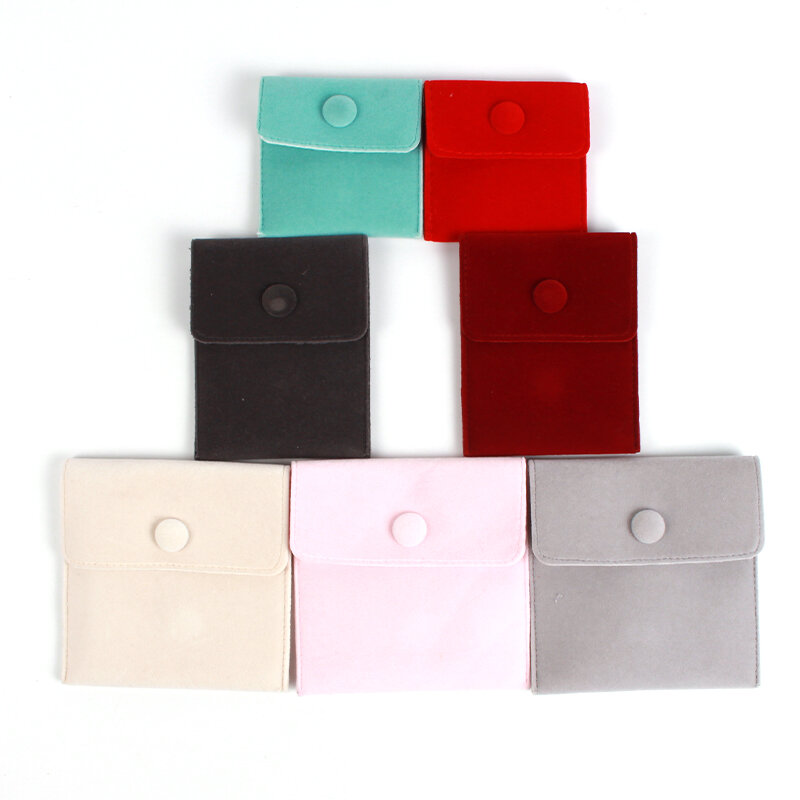 Soft Velvet Jewelry Pouch com logotipo personalizado, saco de embalagem para presente pulseira colar brincos e anéis, botão de armazenamento, 10 pçs/lote