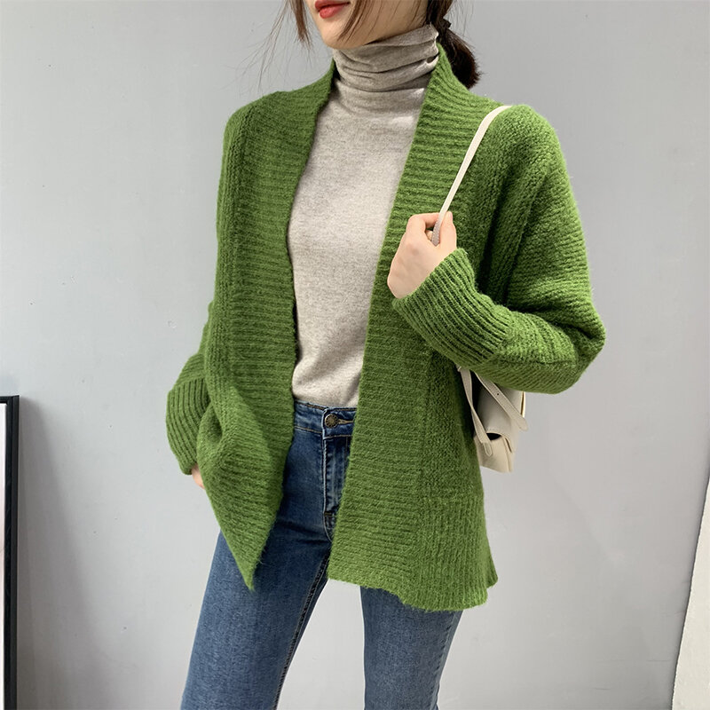 Z długim rękawem elegancki kardigan swetry KM019 solidna elegancka damska odzież wierzchnia jesień modny wełniany luźny, dzianinowy sweter 2020