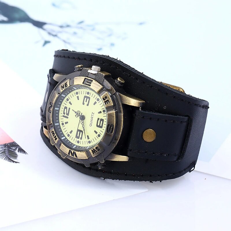 Vintage Punk Armband Quarzuhr lässig Nummer Design Kunstleder rundes Zifferblatt Quarz Armbanduhr Uhr Paar reloj de pulsera