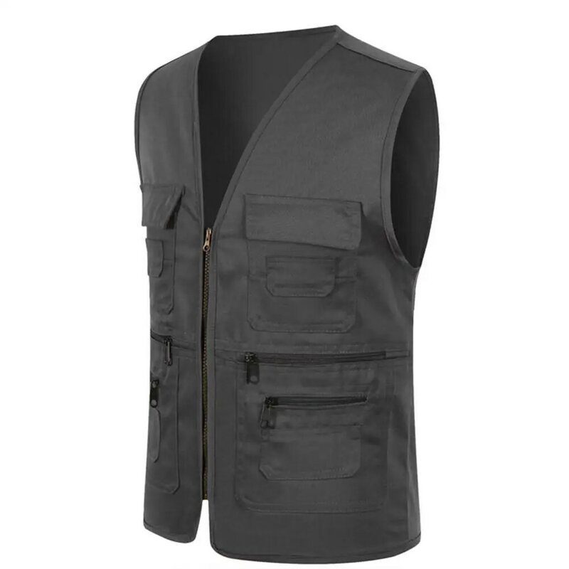 Chaleco Unisex con múltiples bolsillos para hombre, chaqueta de Color sólido para fotografía, trabajo y pesca, 2021
