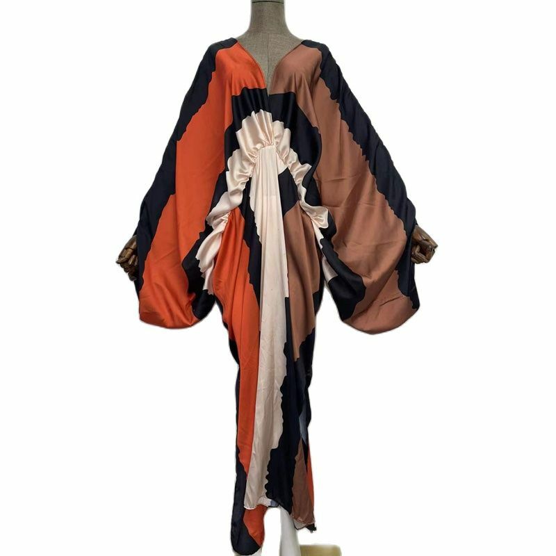 Женское платье-кафтан с принтом, длинное пляжное платье большого размера с V-образным вырезом, в богемном стиле, в европейском стиле, лето 2022