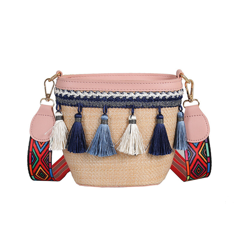 Women Handbags New Fashion Ribbon Tassel Bag Handmade Woven Beach Bags For Summer Straw Shoulder bag Simple Ladies Crossbody Bag