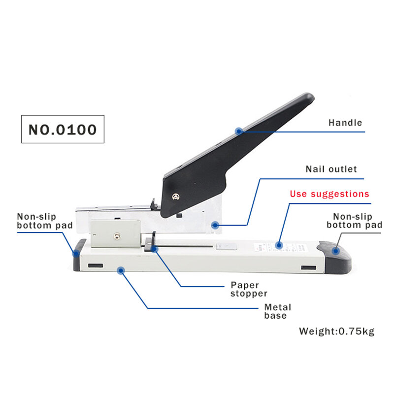 Huapuda-grampeador 0100 e 0240 metálico, equipamento para trabalhos pesados, grampeador portátil de papel, grande capacidade, para remover grampeadores