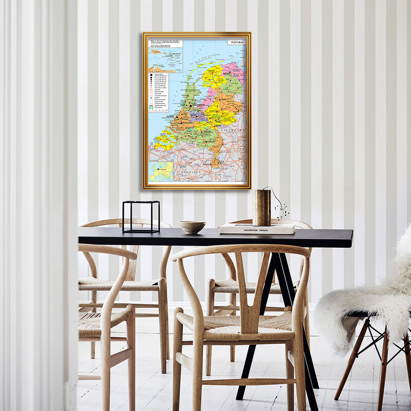 Póster Artístico de lienzo de los Países Bajos, mapa de tráfico y política en pared francesa, decoración del hogar, suministros escolares, 60x90 cm