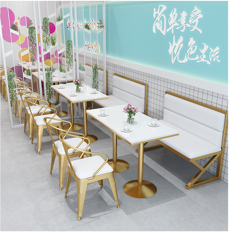 Table and chair combination of card seat sofa in milk tea shop