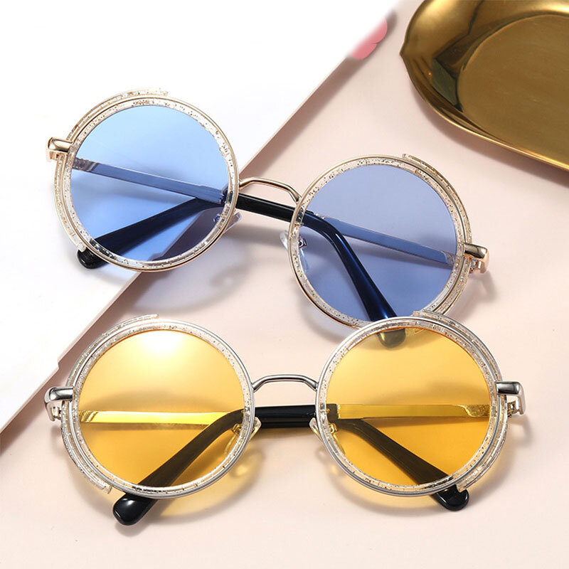 SHAUNA Retro okrągłe steampunkowe okulary przeciwsłoneczne kobiety Vintage Punk odcienie mężczyźni UV400