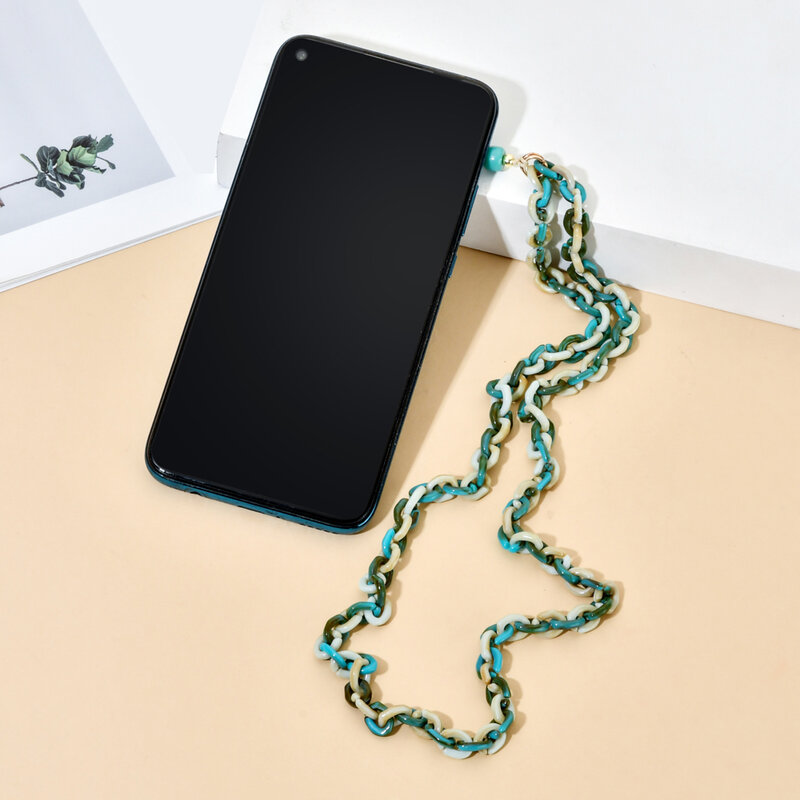 ZMZY Y2K-Cadena de mano para teléfono para mujer, cadena acrílica colgante para el cuello, soporte para correa de teléfono, cordón bohemio, arcoíris