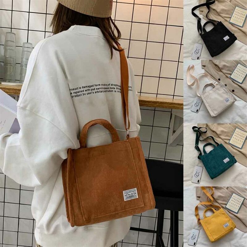 New Women Corduroy Zipper Shoulder Bag Small Cotton Canvas Handbag Casual Tote Female Eco Crossbody Bag Vintage Messenger Bags