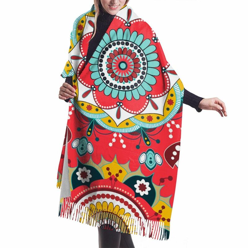 Bandana de diseño para mujer, bufanda cálida de invierno, 196x68Cm, a la moda, Pashmina, borlas, Hijab, apoya tu diseño