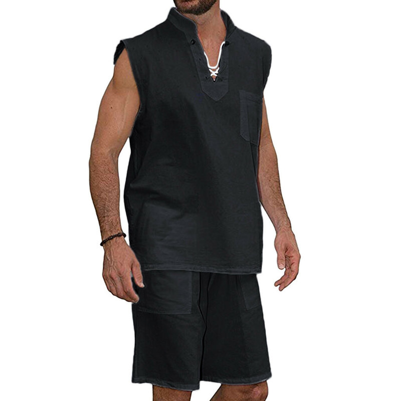 2PC Set Men's Fashion T-Shirt Tee Hippie Shirts Short Sleeve Beach Shirt Shorts Suit Summer Sport Sets 1.17