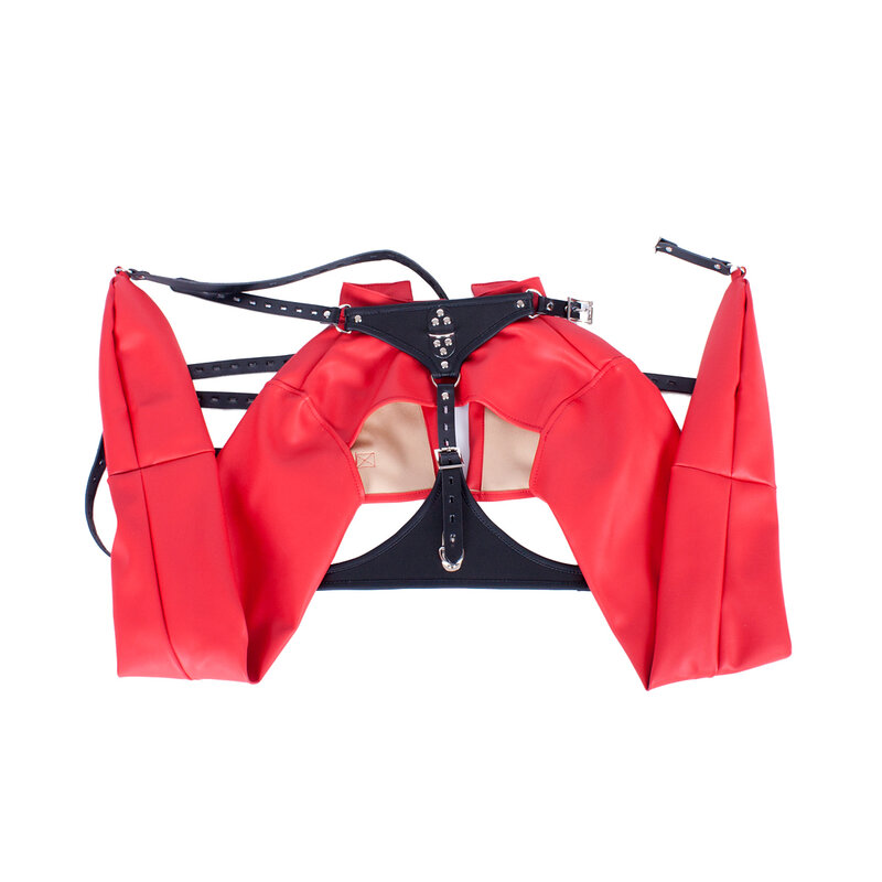 Sexy Women PU Leather Body Harness Cupless Straight Jacket Costume Red Color
