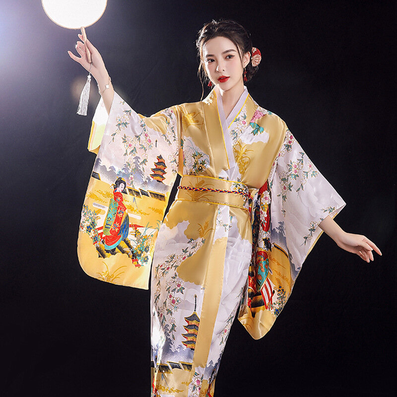 Japanse Traditionele Yukata Kimono Met Obi Vintage Vrouwen Avondjurk Geisha Kimono Vintage Vrouwen Show Kostuum Cosplay