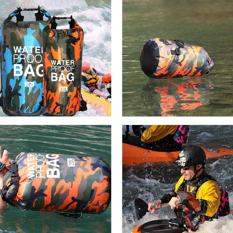 2/5/10/15L Outdoor Camouflage Waterproof Dry Bags Portable Rafting Diving Dry Bag Sack PVC Swimming Bags for River Trekking