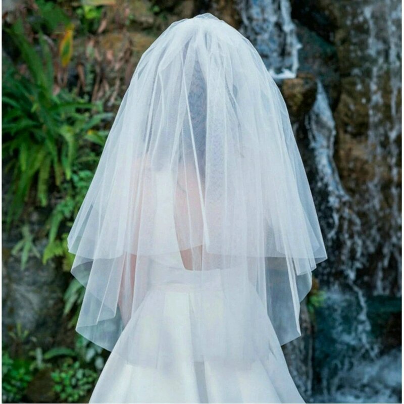 Branco curto tule véus de noiva com pente, acessórios artesanais do partido do casamento, barato véu nupcial, véu marfim, moda