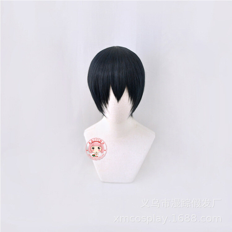 Kageyama-peluca corta de Tobio para hombre y mujer, pelo sintético resistente al calor, color negro y azul, disfraz de Cosplay, Haikiyu Karasuno