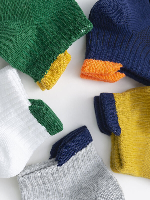 5pairs Toddler Boys Two Tone Ankle Socks