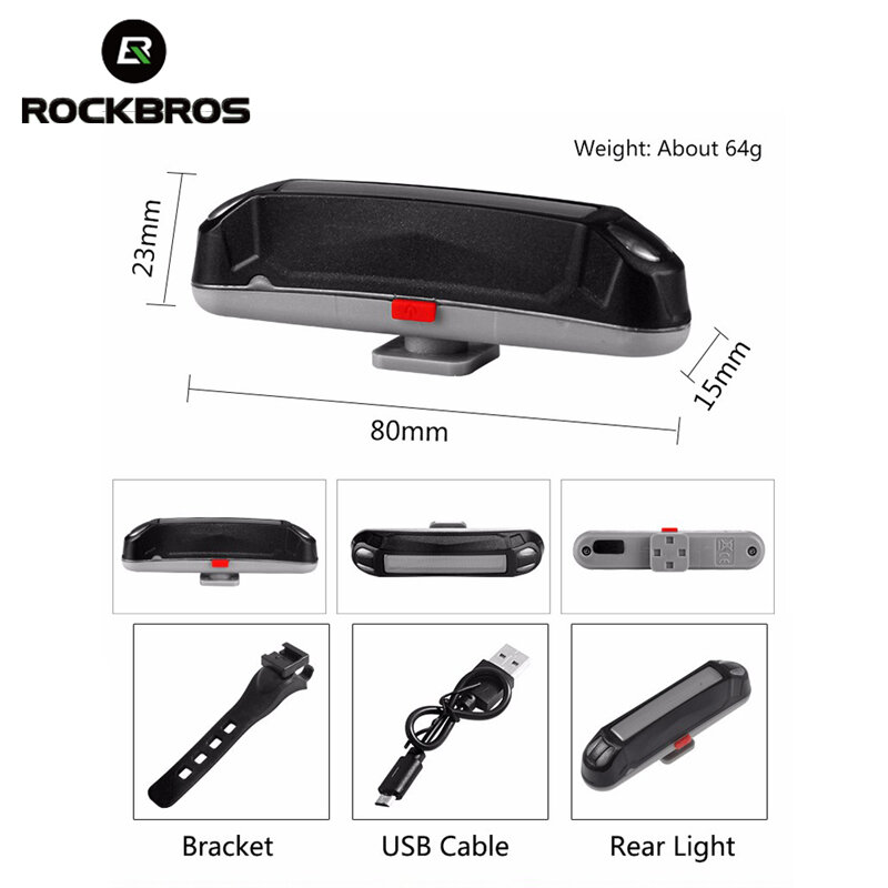 ROCKBROS Bike Rear Light 200-800mAh Bicycle Tail Light USB Rechargeable Led Flash Cycling Light Mountain Road Seatpost Taillight