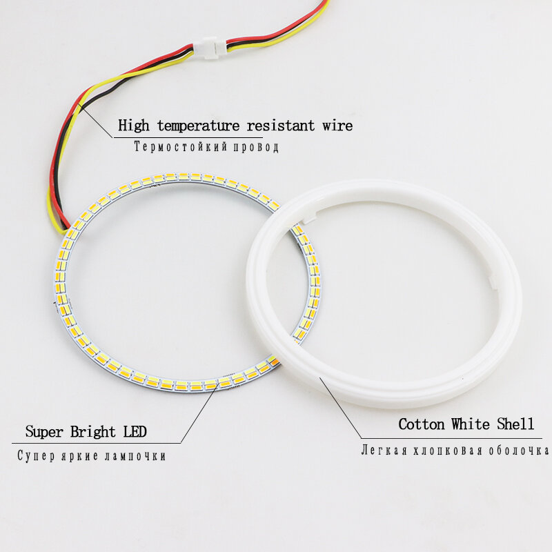 LED cotton white and yellow angel eye halo ring 60mm 70mm 80mm 90mm 100mm 110mm 120mm Auto DRL Eyes with Turning Signal