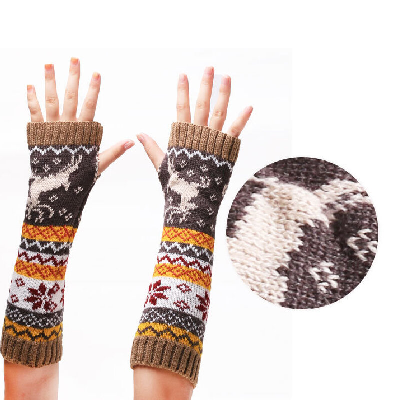 Moda donna scaldamuscoli guanti invernali senza dita guanti lavorati a maglia guanti lunghi 32cm guanti Casual cervi/fiocchi di neve guanti femminili