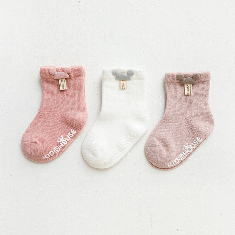Носки детские Нескользящие, с мультяшным принтом, для новорожденных, 3 пары/партия, детские носки