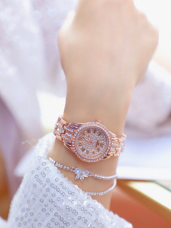 Reloj con diamantes de imitación para mujer, pulsera de plata, de acero inoxidable, joyería de lujo