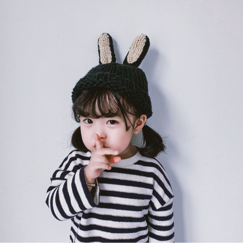 Baby Autumn Winter Thickening Warm Knitted Hats Cute Cartoon Rabbits Ear Kids Boys Girls Beanies Caps