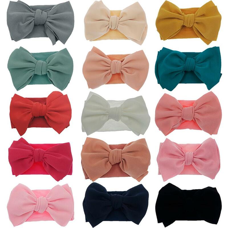 Solid Turban Nylon Headband High Elastic Bow Top Knot Headwrap For Baby Girls Toddler Hair Bands Fashion Kids Hair Accessories