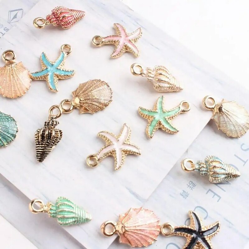 10 peças de decoração acessórios de liga oceano concha estrela do mar brincos pingente de jóias artesanal pingente fazendo
