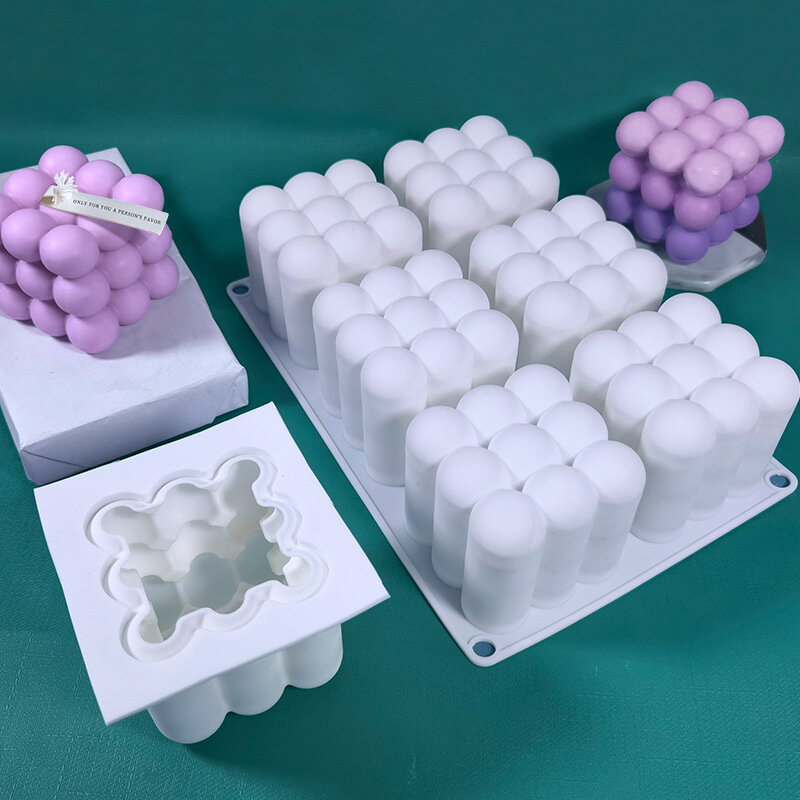 3D Bolha Cubo Vela Silicone Mold Set, DIY Flor, Nuvem, Fazer Sabão, Resina Epóxi Argila Molde, Chocolate Bolo Decoração, Presentes Ornamento